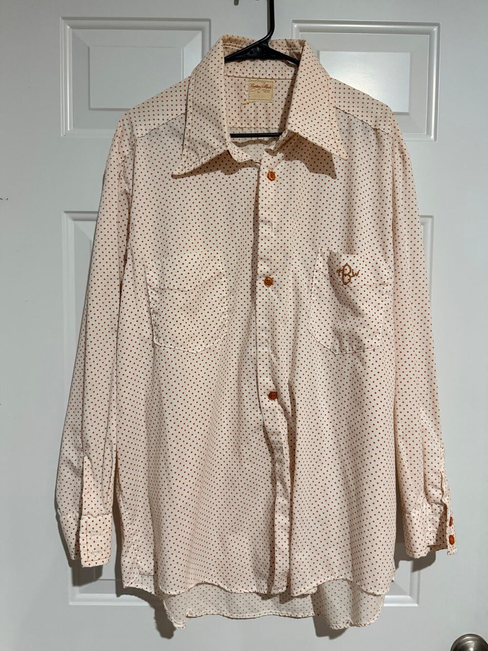 Vintage Handmade Men’s Polka Dot Shirt 70s Style Custom Made Retro Disco Western